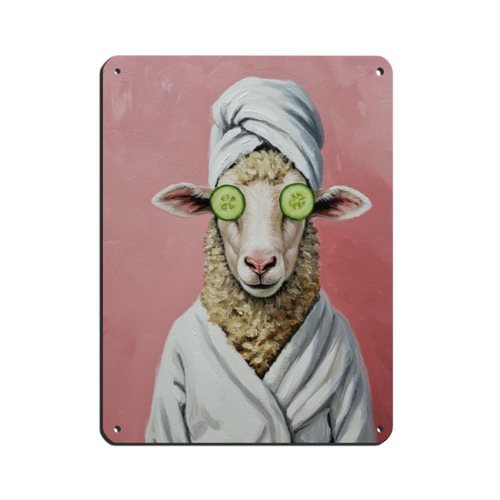 Bathroom Spa,Ewe in Bathrobe Headwrap Retro Poster Metal Tin Sign Chic Art Retro Iron Painting Bar People Cave Cafe Family Garage Poster Wall Decoration 12x16inch(30x40cm)