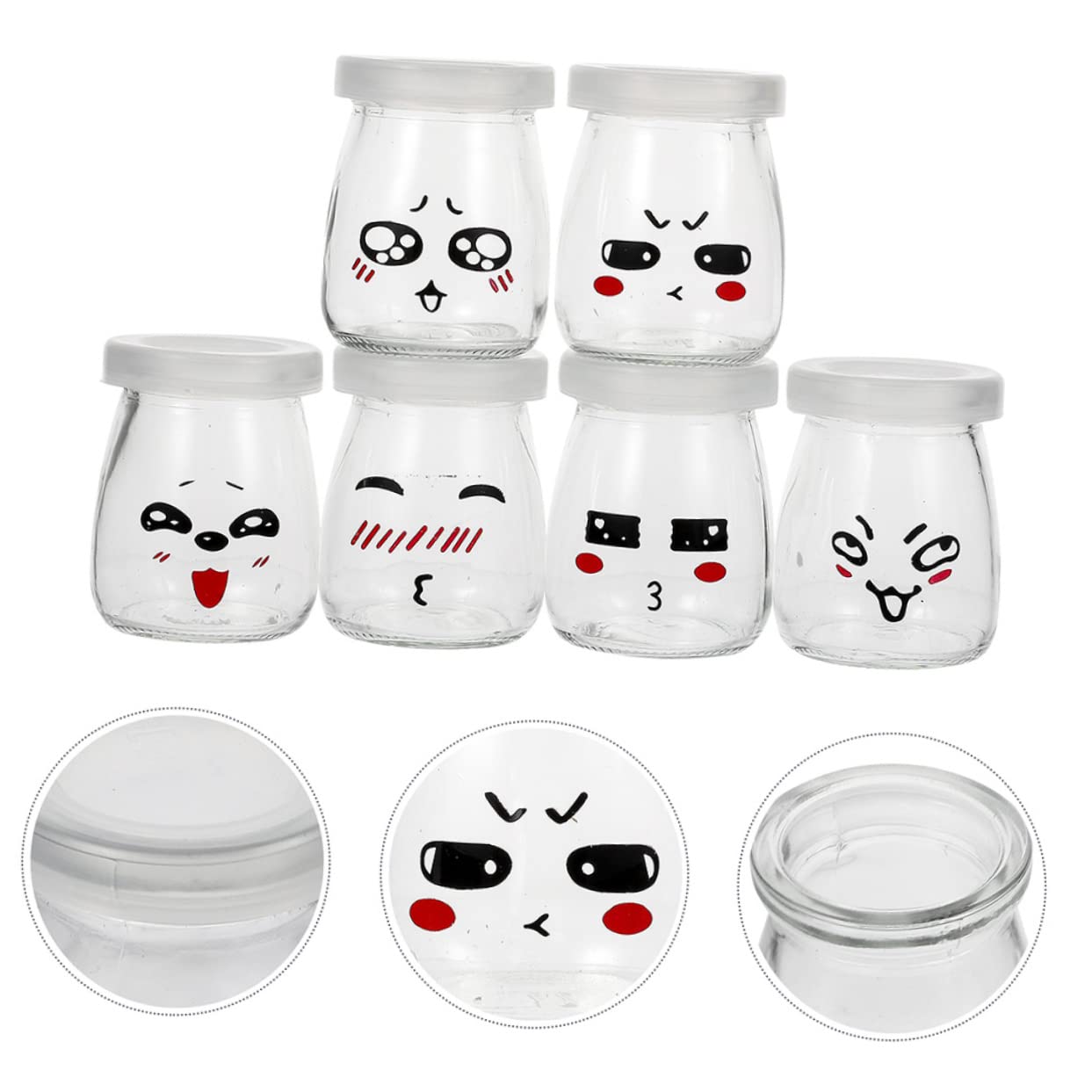 UPKOCH Vasetti Yogurt Vetro 8 Pezzi Coperchio in Plastica, Facili da Aprire e Pulire, per Yogurt e Gelatine, per Ragazzo Ragazza Colore Casuale Stile Casuale