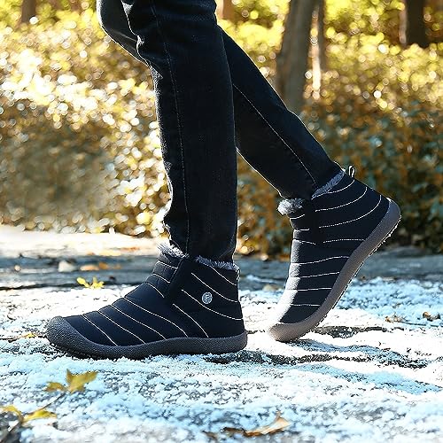 Image of Eagsouni Womens Mens Snow Boots Winter Slip On Shoes | Unisex Warm Fur Lined Slip-On House Shoes,Rubber Sole,Anti Slip,Water Resistant,Comfortable,Indoor Outdoor Daily Walking