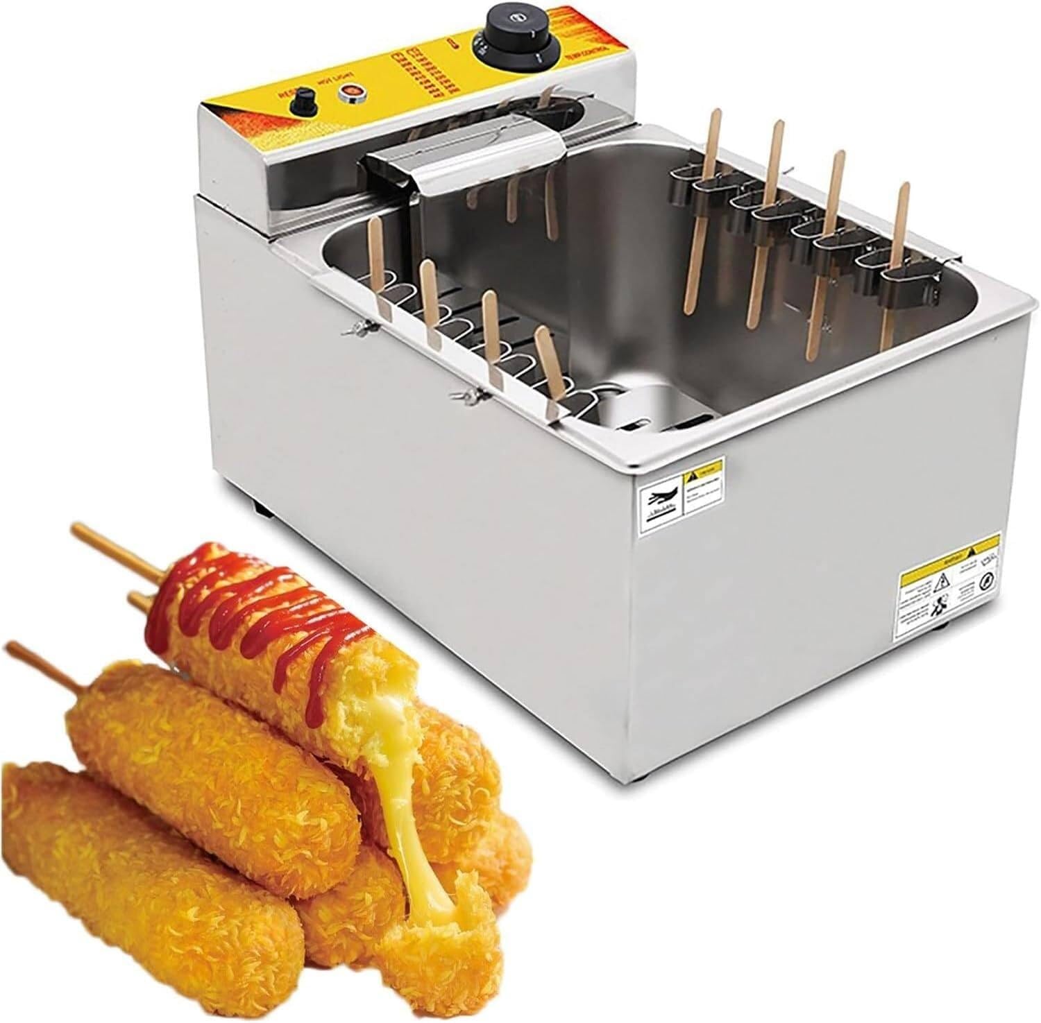 Commercial Deep Fryer for Hot Dogs and Cheese Sticks - 12L Automatic Corn Dog Maker, Sausage Frying