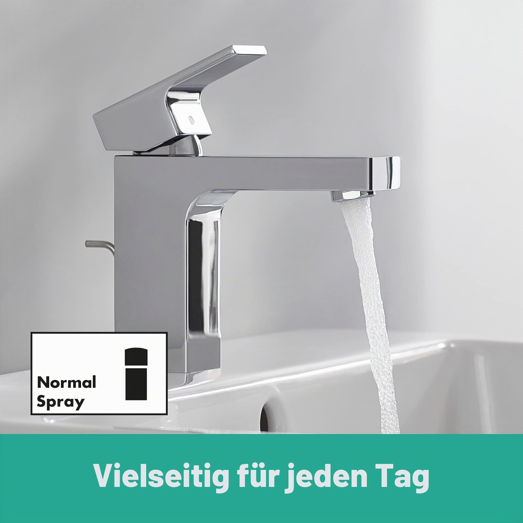 hansgrohe Vernis Shape - Waschtischarmatur mit Zugstangen-Ablauf, Wasserhahn Bad mit Auslauf Höhe 95 mm, Mischbatterie Waschbecken wassersparend (EcoSmart), Chrom, 71561000