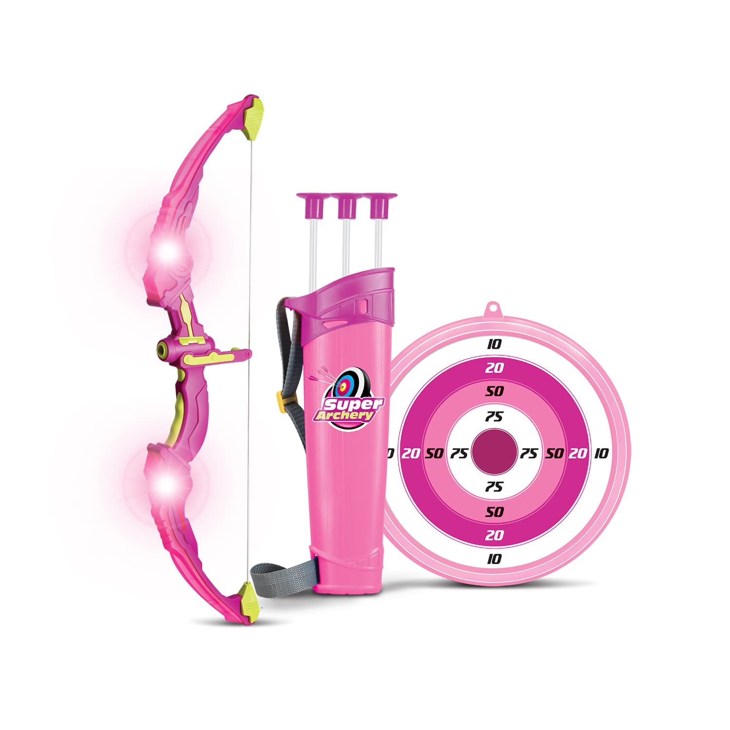 SainSmart Jr. Bow and Arrow Set for Kids Luminous Bow, Big Size LED Night Lights, Quiver, and