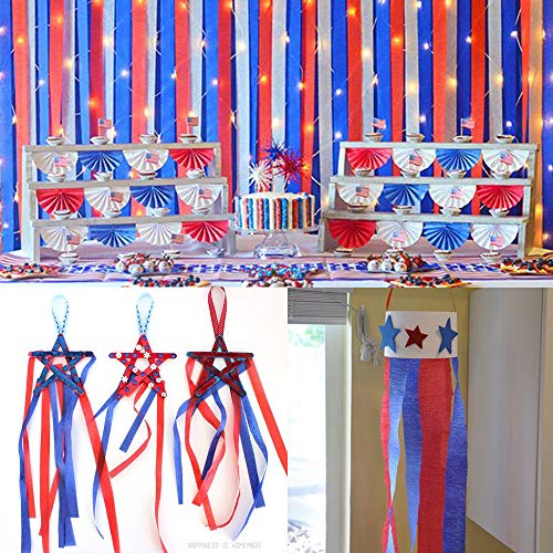 Winlyn B091C9FFND Bulk Patriotic Party Decoration Assortment Red White Blue Crepe Paper Streamers Hanging Swirls Foil Steamers thumb #7