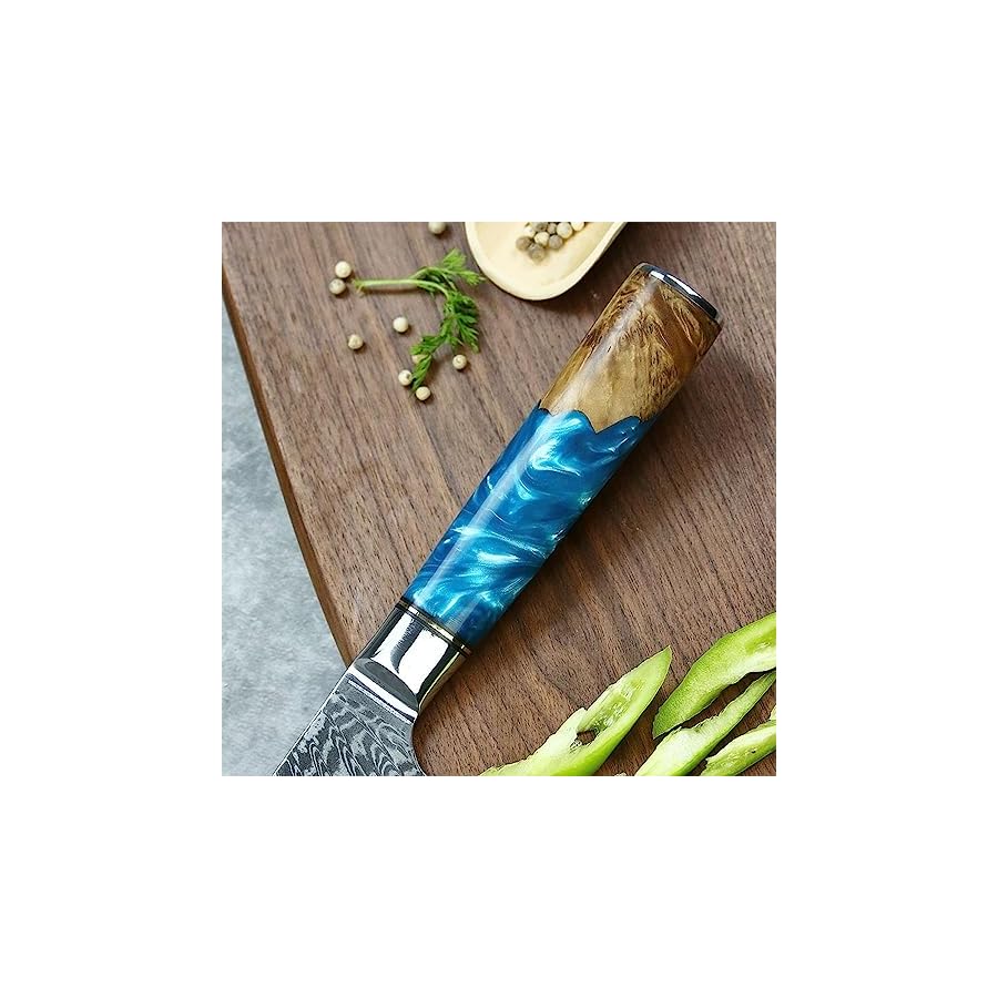 Seido Knives Executive Straight Edge Steak Knives - Japanese VG10 Damascus Steel, Effortless Meat Slicing, Full Tang Resin Blue Wood Handle