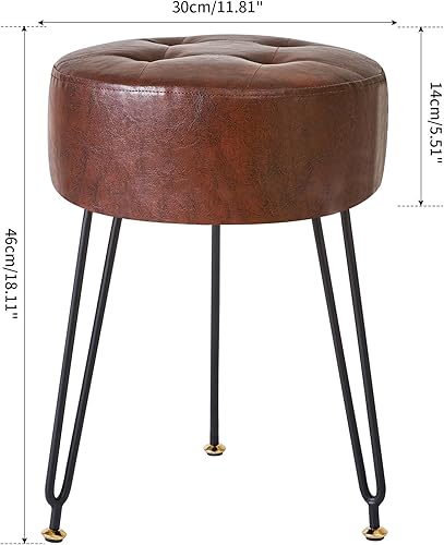 Miniatura 3 de IBUYKE Taburete redondo de cuero sintético, Taburete de tocador de maquillaje, Mesa auxiliar de tocador de maquillaje, Asiento de tocador de PUF,