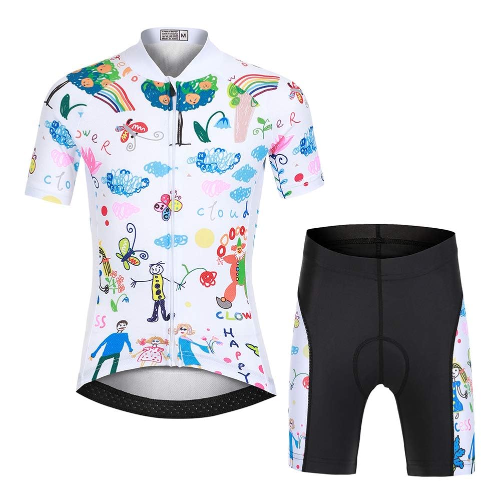 Kinder Radtrikot Set Jungen radsport anzüge (Fahrrad Trikot Kurzarm + Radhose) Mädchen Fahrradbekleidung Anzug mit Sitzpolster