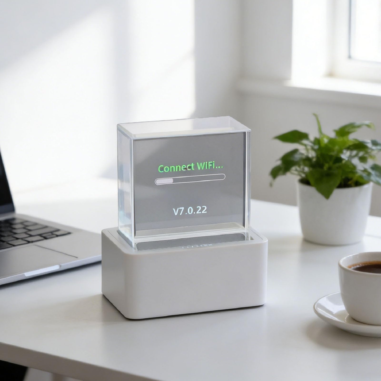 Denash Affichage de Photos 3D en Cristal Holographique à LED, Cube D'hologramme Immersif avec Animations GIF, Station Météo Intelligente, Horloge Numérique, Album D'images