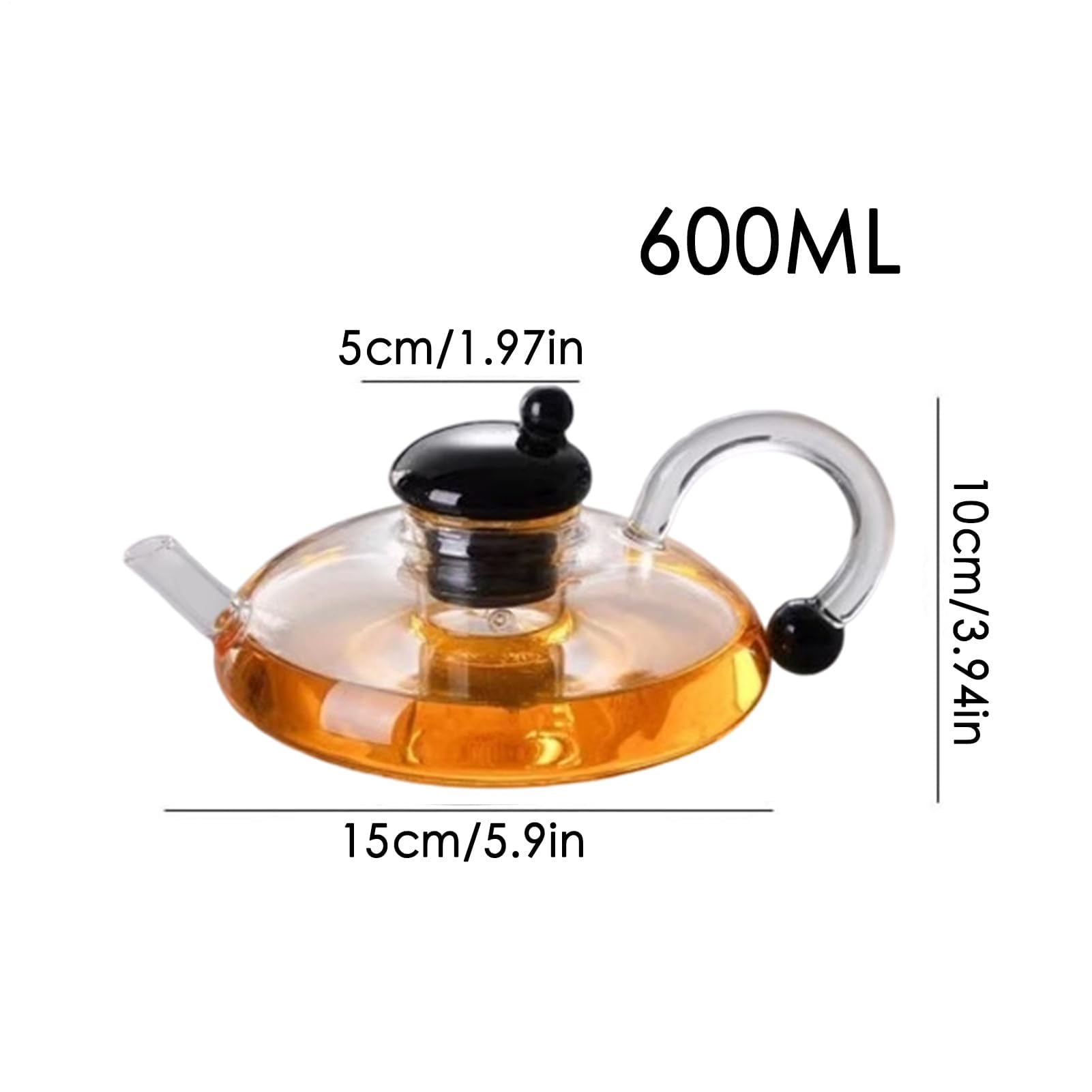 Tetera de vidrio de 600 ml con infusor extraíble resistente al calor con filtro para té de hojas sueltas(Transparent)
