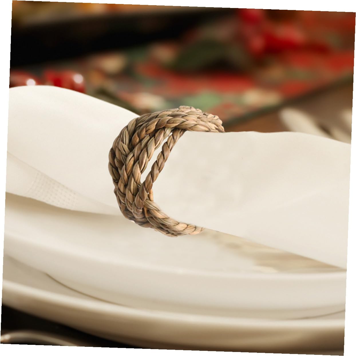 Anillos de Servilleta Naturales de Paja Tejidos a Mano, 6 Piezas Decorativas y Elegantes para Banquetes y Reuniones Familiares