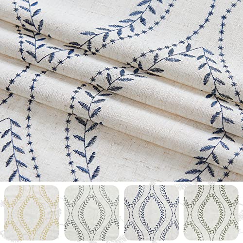 Jinchan Embroidered Leaf Table Runner Farmhouse Linen Table Runner 72 Inches Long Ogee Geometry Table Decor Coffee Table Runner For Dresser Dining Room Decoration 1 Panel 13X72 Inch Blue On Beige #TOP3