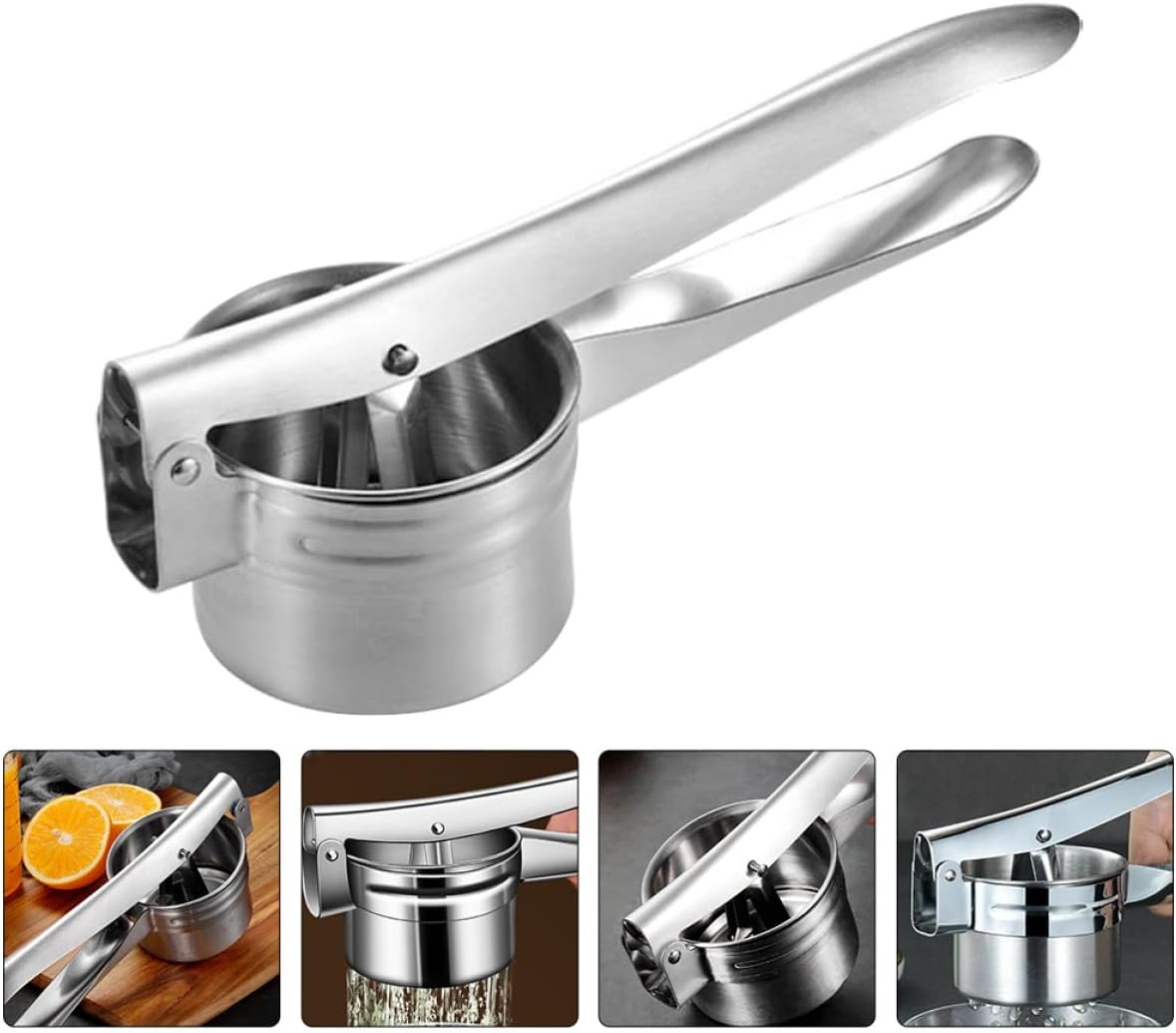 Stainless Steel Manual Lemon Juicer and Fruit Press Tool with Bottom Holes, Hand Press Fruit Squeezer for Citrus Juicing and Vegetable Mashing, Kitchen Gadget for Home Cooking