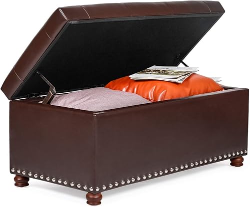 Miniatura 10 de Joveco Banco otomano de almacenamiento rectangular de terciopelo con patas de plástico, reposapiés, mesa de café para sala de estar, dormitorio,