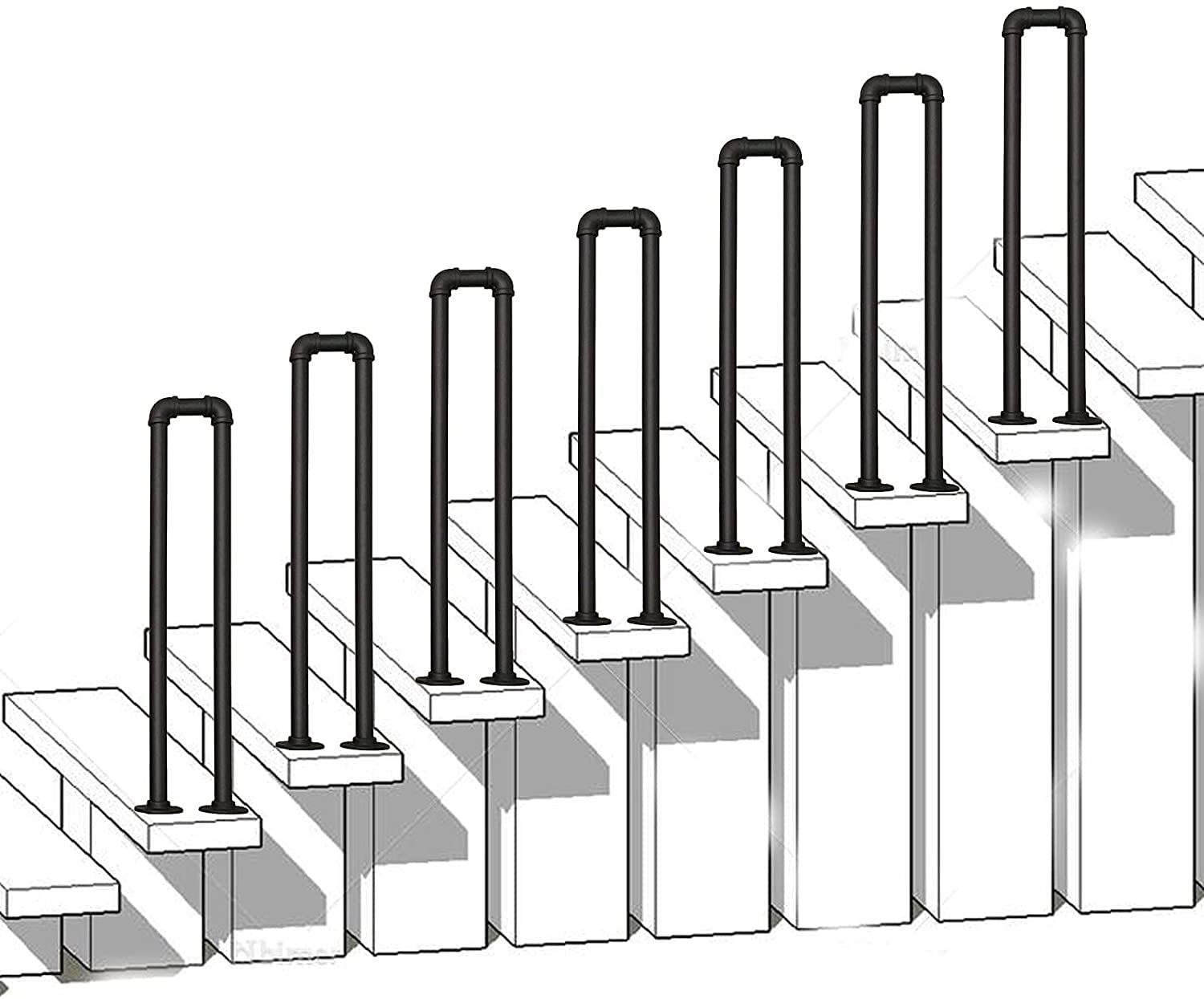 Stair Handrail for Indoor Outdoor U-Shaped Matte Black Stair Railing Hand Rails for Balconies Terrace, Wrought Iron Railing for Exterior Steps Support Bar(90cm(2.95ft))
