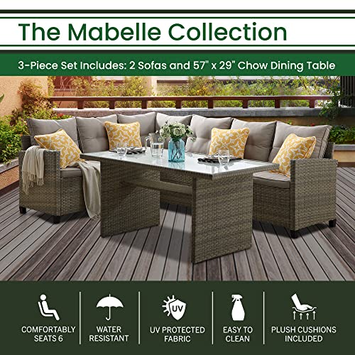 Hanover Mabelle 3-Piece Modular Outdoor Sectional Wicker Patio Furniture Conversation Sofa Set, Toss Pillows, All-Weather-Mabelle3Pc-Gry, Gray #TOP3