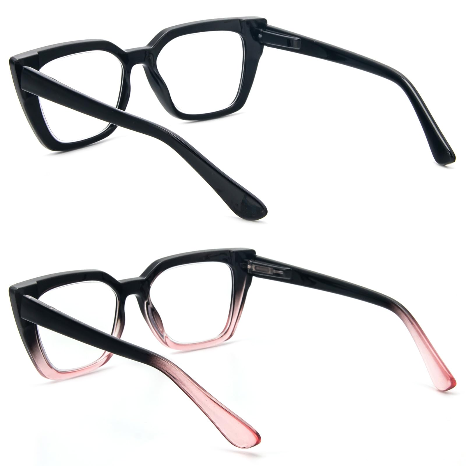 Kodilin 2 Pack Occhiali da lettura donna Oversized Square Anti Luce Blue Computer Lettori Uomo con cerniera a molla (+1.5, nero e nero rosa)