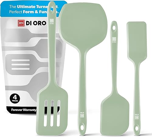 DI ORO - Juego de espátulas de silicona para utensilios de cocina antiadherentes, utensilios de cocina para voltear huevos y panqueques, resistentes
