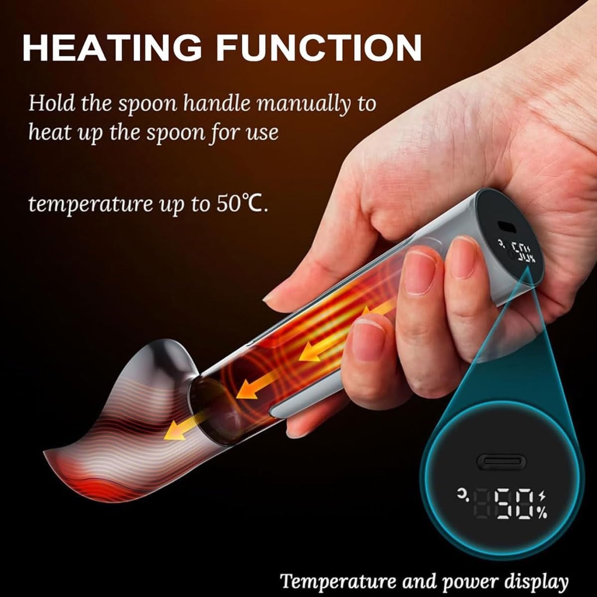 Cuchara eléctrica recargable para helado, cuchara termostática calentada de 2 onzas, impermeable IP67, fácil de limpiar, para todas las edades