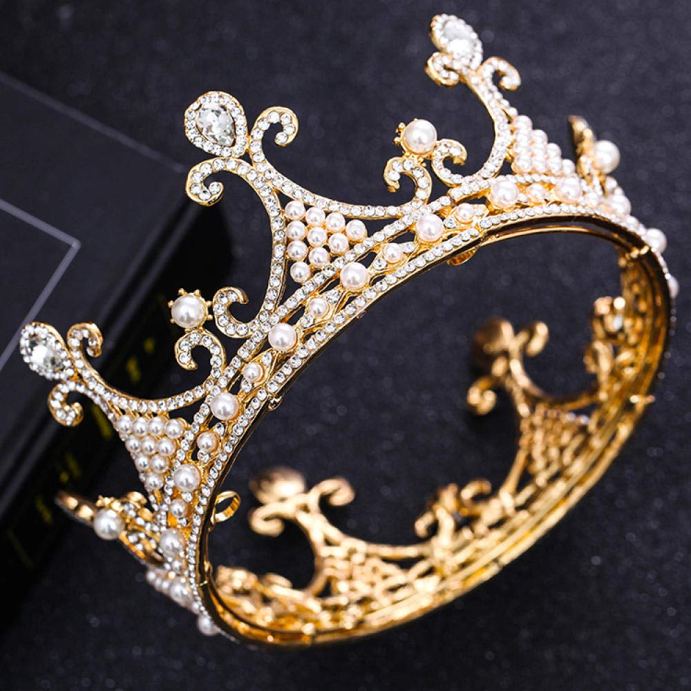 Tiara, stop strasu, Bridal Crown, biżuteria na głowę, perłowa, okrągłe, złote diamenty, prosta, modna, ślubna ozdoba do włosów, w stylu vintage, opaska na czoło na imprezę