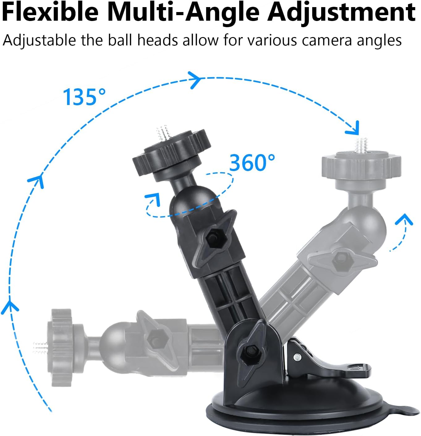HSU Car Suction Cup Mount for GoPro/Insta 360/DJI Osmo Action Camera, Car Window Holder with 1/4-20 Ball Joint Thread, Perfect for Boats Vehicle Windshield & Window - Image 3