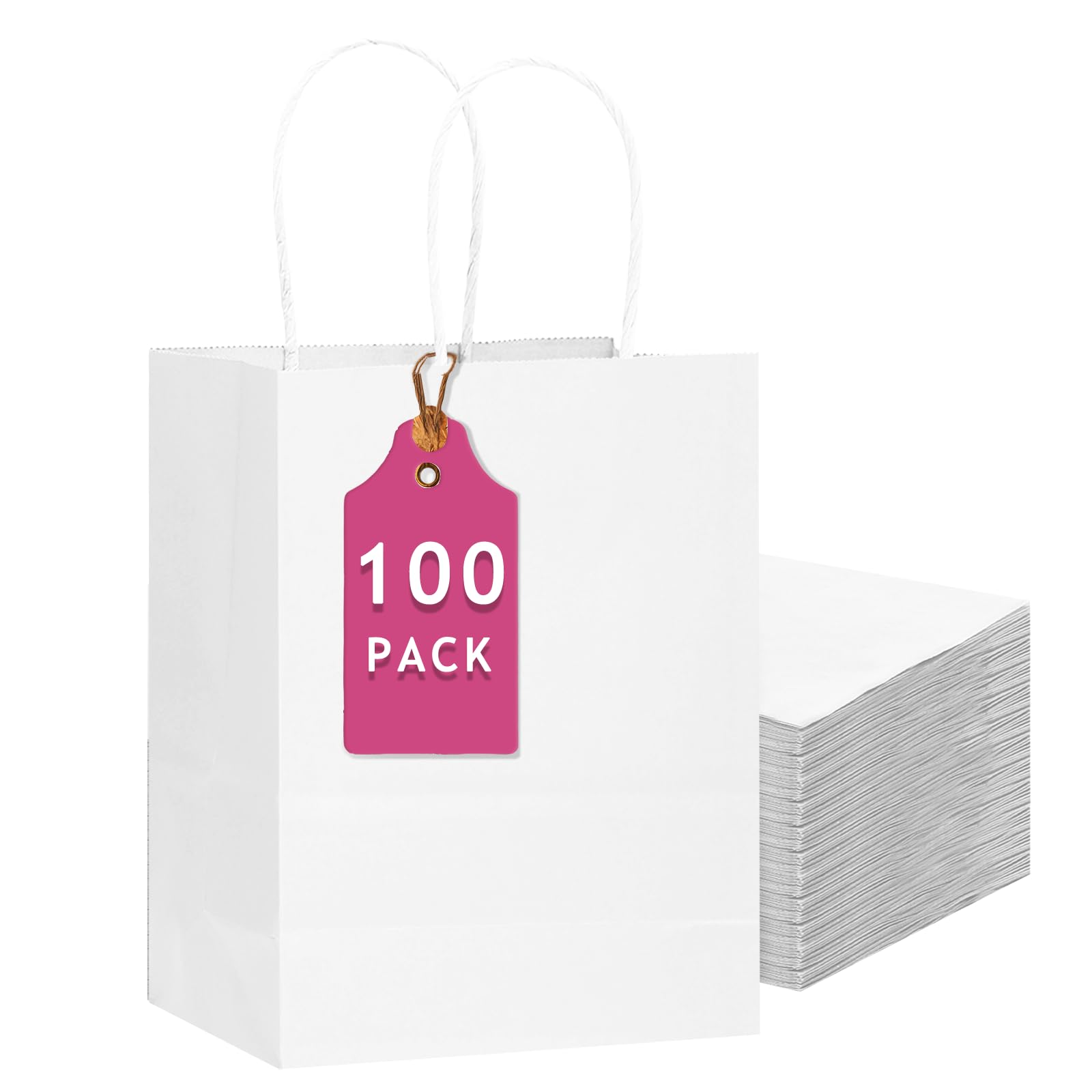 Gcardist 100-Packs White Gift Bags with Handles 13''x5"x10"inch Large Size Present Paper Bags (33x26x13cm)