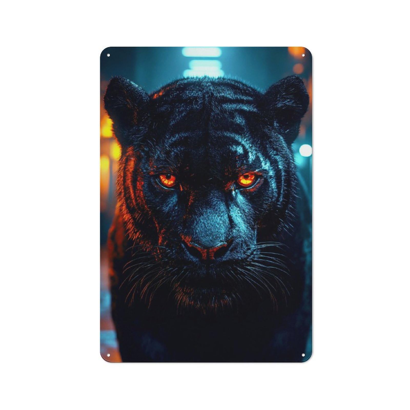 Junmoney Style-4 Workshop Style Garage Metal Sign 30X20cm Featuring Cyberpunk Black Panther Portrait, Industrial Wall Art For Garage, Hobby Room, Office Or Man Cave