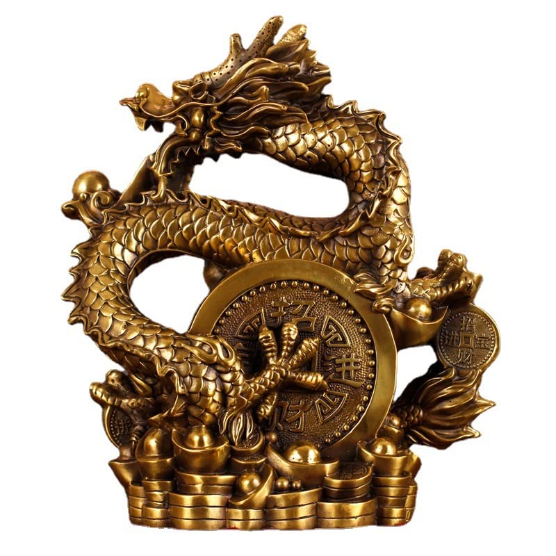 Amazon.com: 铜龙摆件纯铜青龙办公室家居全黄铜装饰品龙摆件工艺品