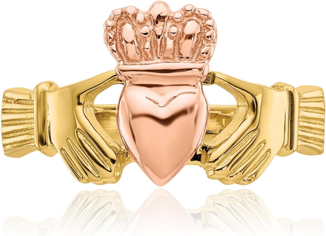 IceCarats 14K Solid Two Tone Gold Wide Heart Celtic Claddagh Statement Fashion Ring 7mm Band Polished