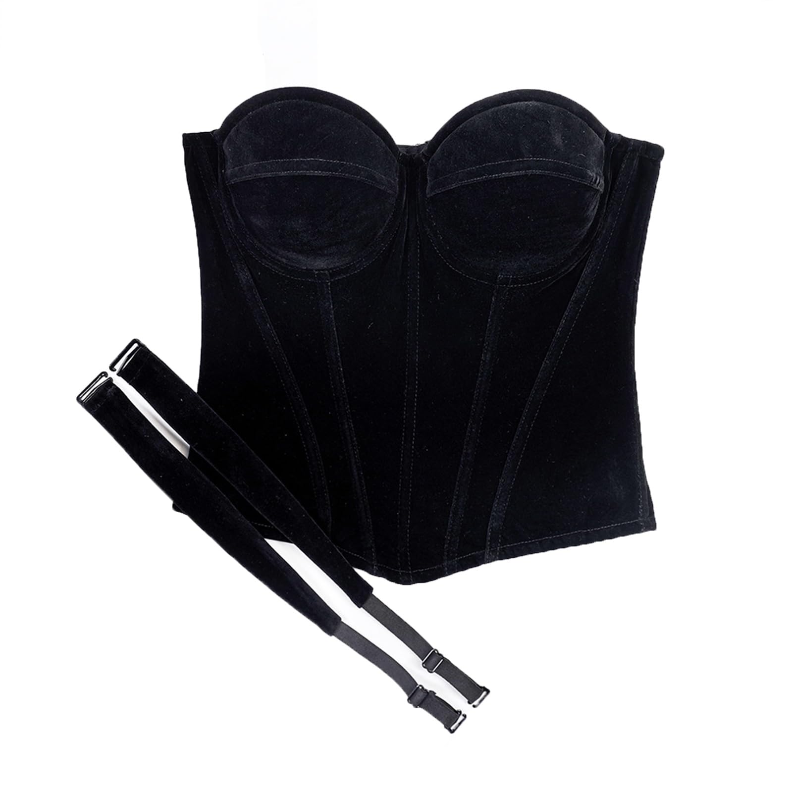 Black Bustiers & Corsets Tops For Women Fashion Boned Velvet Corset Shapewear Lingerie Party Club Top Removable(Black,75/34B)