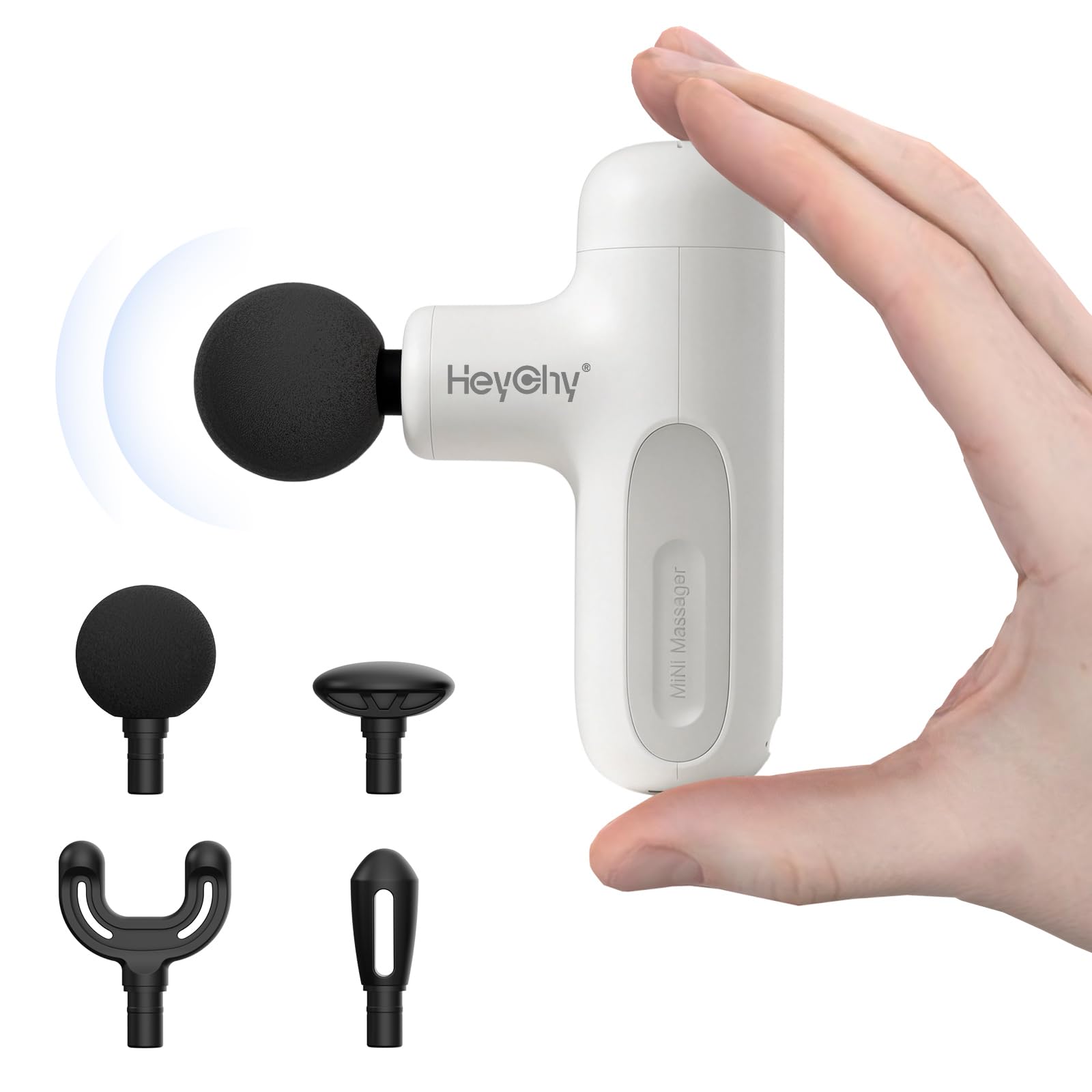 - Super Mini Massage Gun Deep Tissue, Handheld Muscle Massager with 4 Heads, Percussion Travel Size Massager Gun for Men & Women Back Pain Relief, Quiet for Home, Gym, Office, White