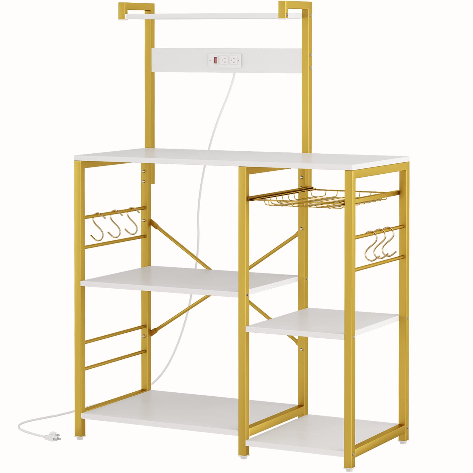 SUPERJARE Bakers Rack with Power Outlet, Microwave Stand, Coffee Bar