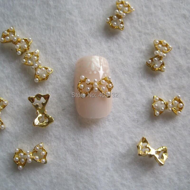 MD-649 3D 50pcs/Bag Nail Decoration Metal Pearl Bow Deco Metal Nail Art Decoration