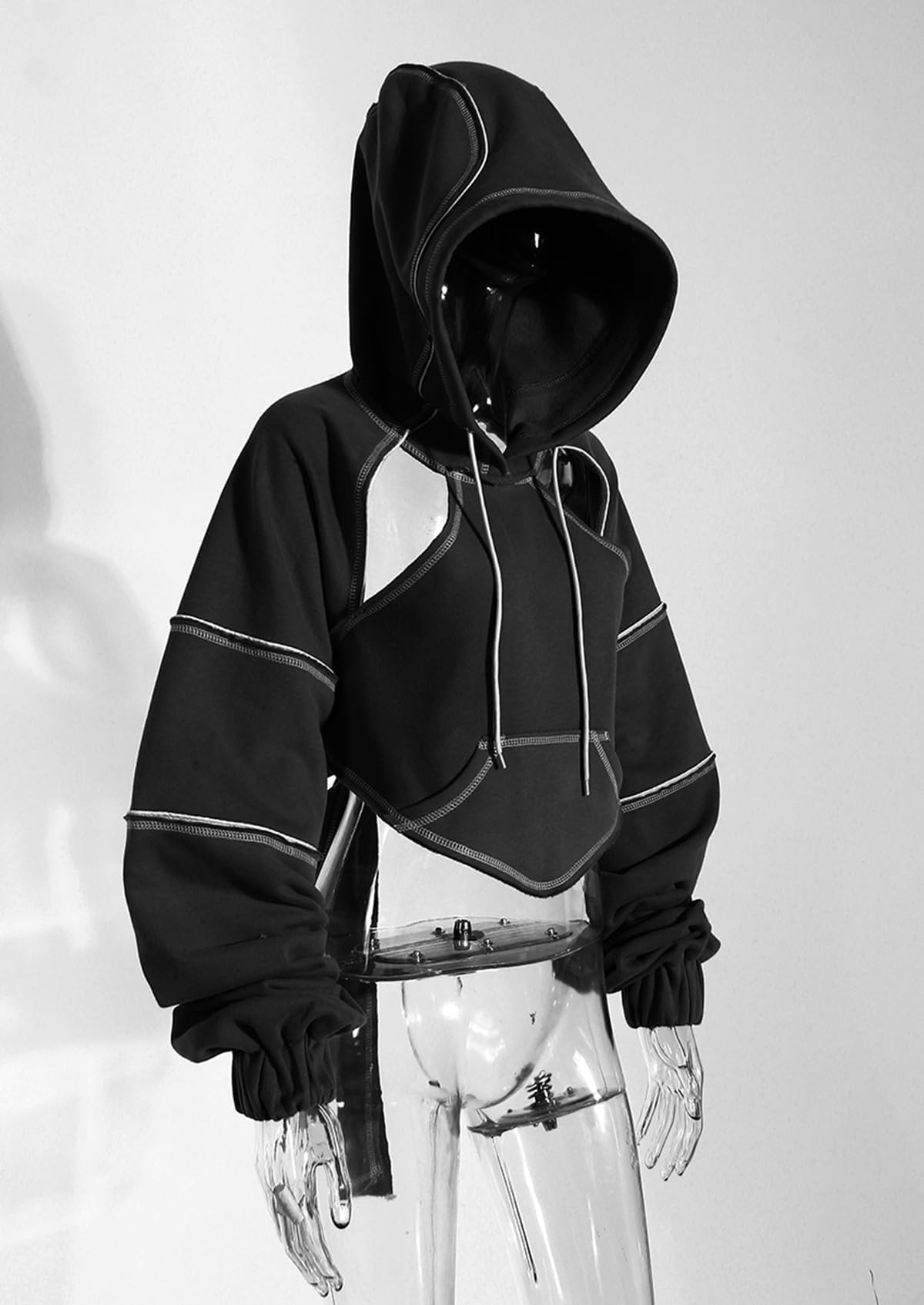 Pooyikoi Crop Hip Hop Hoodies Femmes Pull Printemps Automne Découpe Dos Nu Bandage Court Sweat à Capuche Survêtement