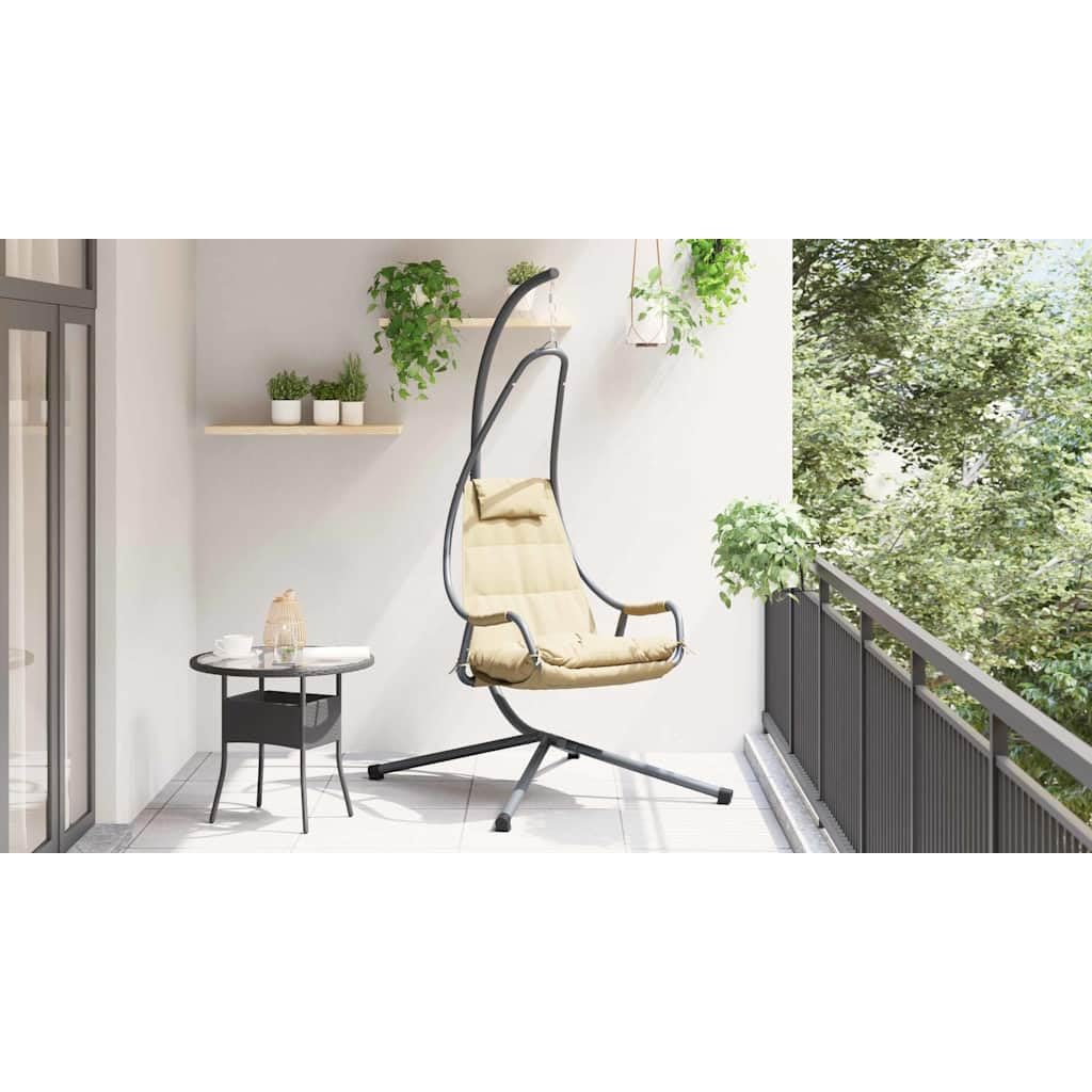 Silla colgante de huevo beige, 94 x 107 x 196,5 cm, silla colgante de acero para sala de estar, balcón, exterior o interior, mecedora, sillón, adulto