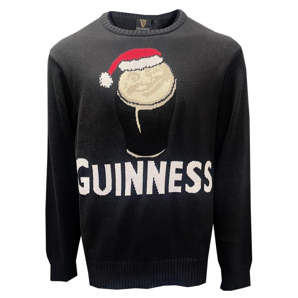 Guinness Smiling Pint Black Christmas Jumper (UK, Alpha, L, Regular, Regular)