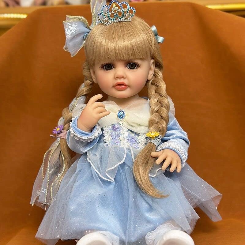 Reborn Baby Dolls Girl Soft Vinyl Full Body 22 Inch Realistic Neborn Reborn Toddler Dolls with Long Hair with Clothes and Toy Gift for Kids Age 3+