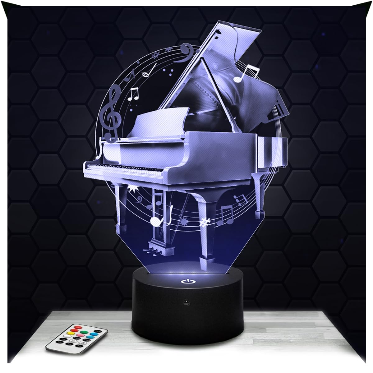 Lampephoto.fr - 3D Piano Lamp Piano Musician Gift, Touch LED Night Light, 3D Hologram Effect, Christmas Birthday Gift Idea for Boy or Girl, Room Decoration Object