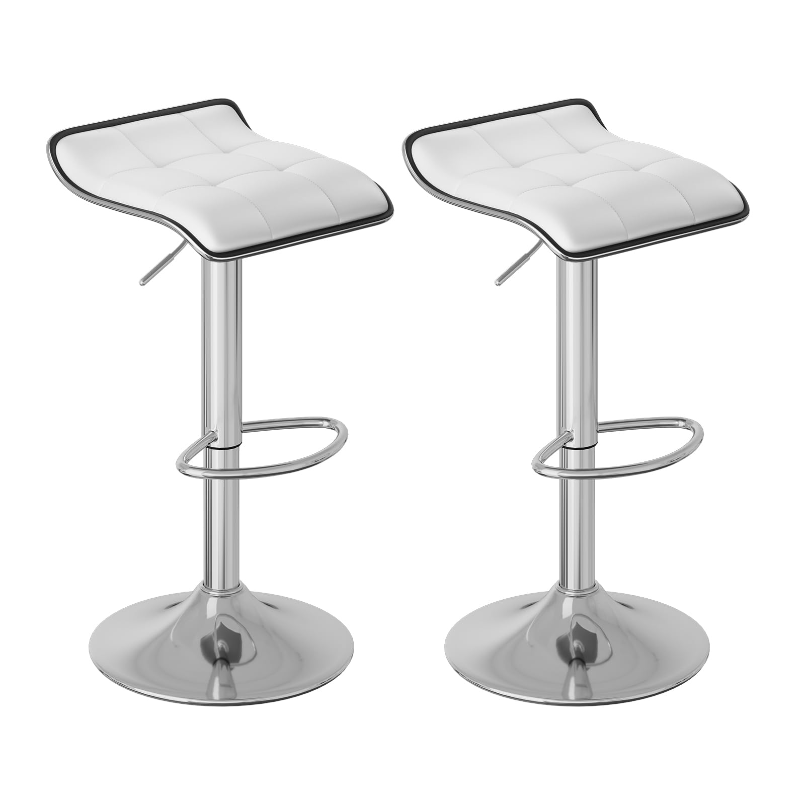 WOLTU Barhocker 2er Set, Barstuhl, Tresenhocker mit Fußstütze, Hocker höhenverstellbar, 360° drehbar, aus PU-Kunstleder Metall, für Bar Küche Wohnzimmer Tresen Café, Weiß
