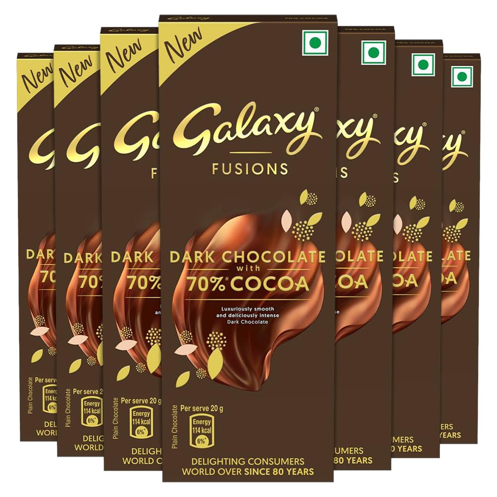 Galaxy Fusions Dark Chocolate Valentine Gift Pack | Made with 70% Cocoa | Silky Smooth Chocolate Bars for Valentine | Pack of 7 (7 x 56 g)