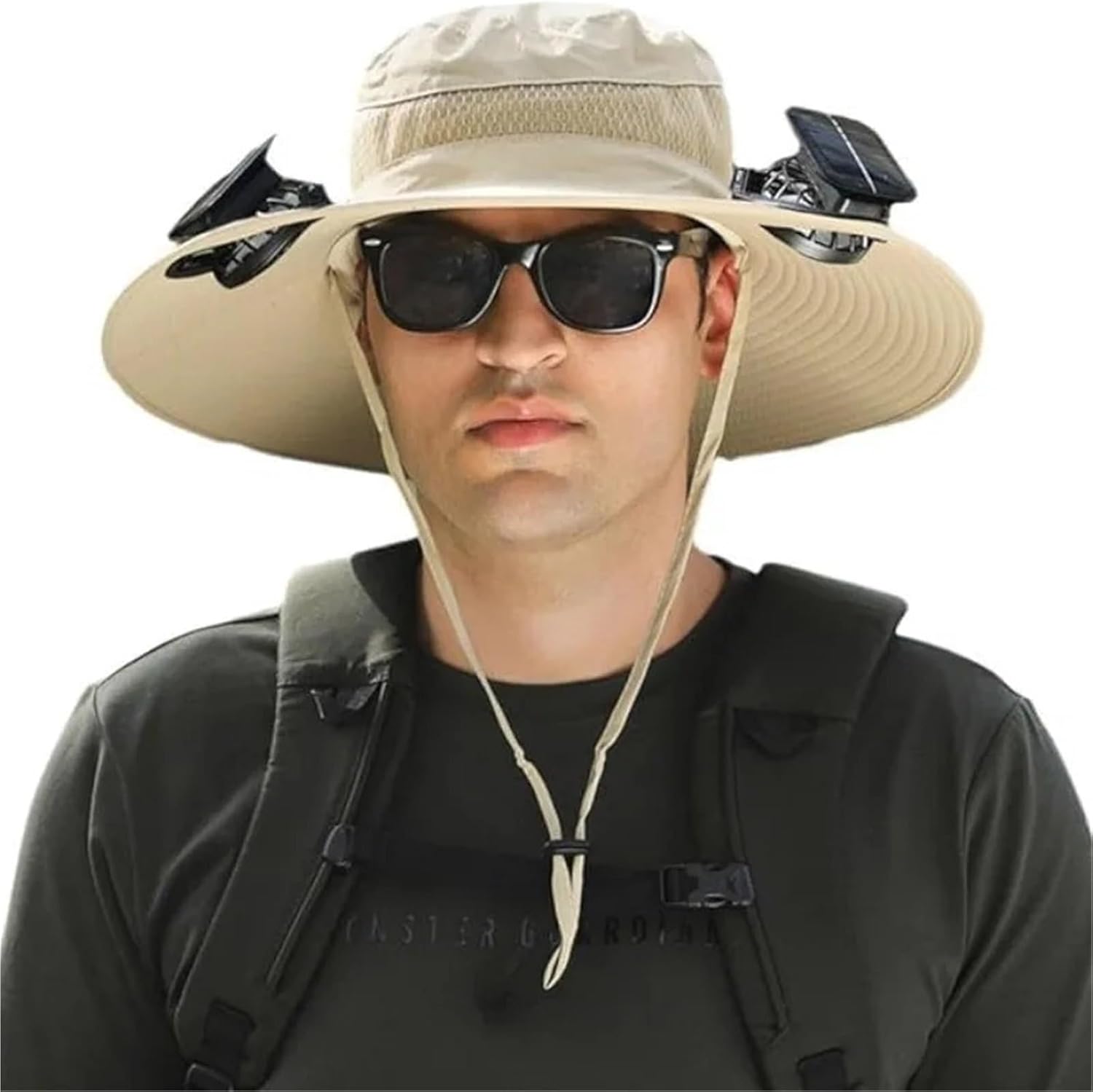 Men's Fashion Wide Brim Solar Fan Hat UPF50+ Sun with Dual Power (Solar USB) Adjustable 1Pcs