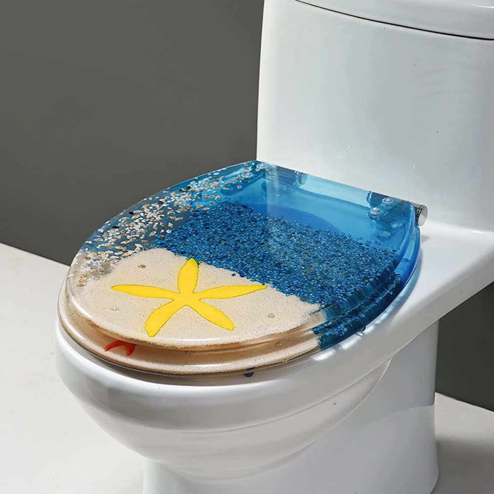 Asiento de inodoro alargado Asientos resina cierre(Blue)