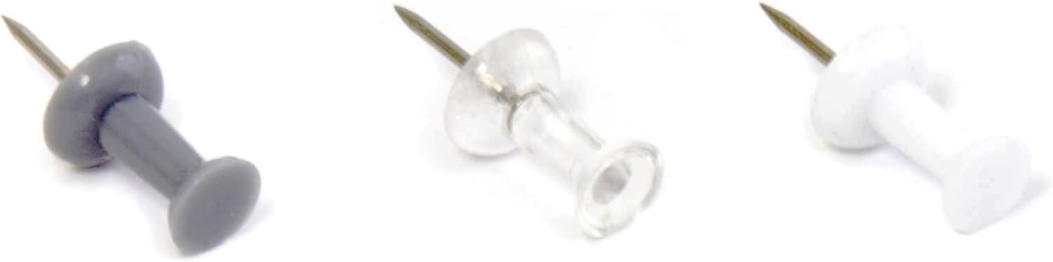 U Brands Push Pins, Black White and Gray Plastic Head, Steel Point, 300-Count