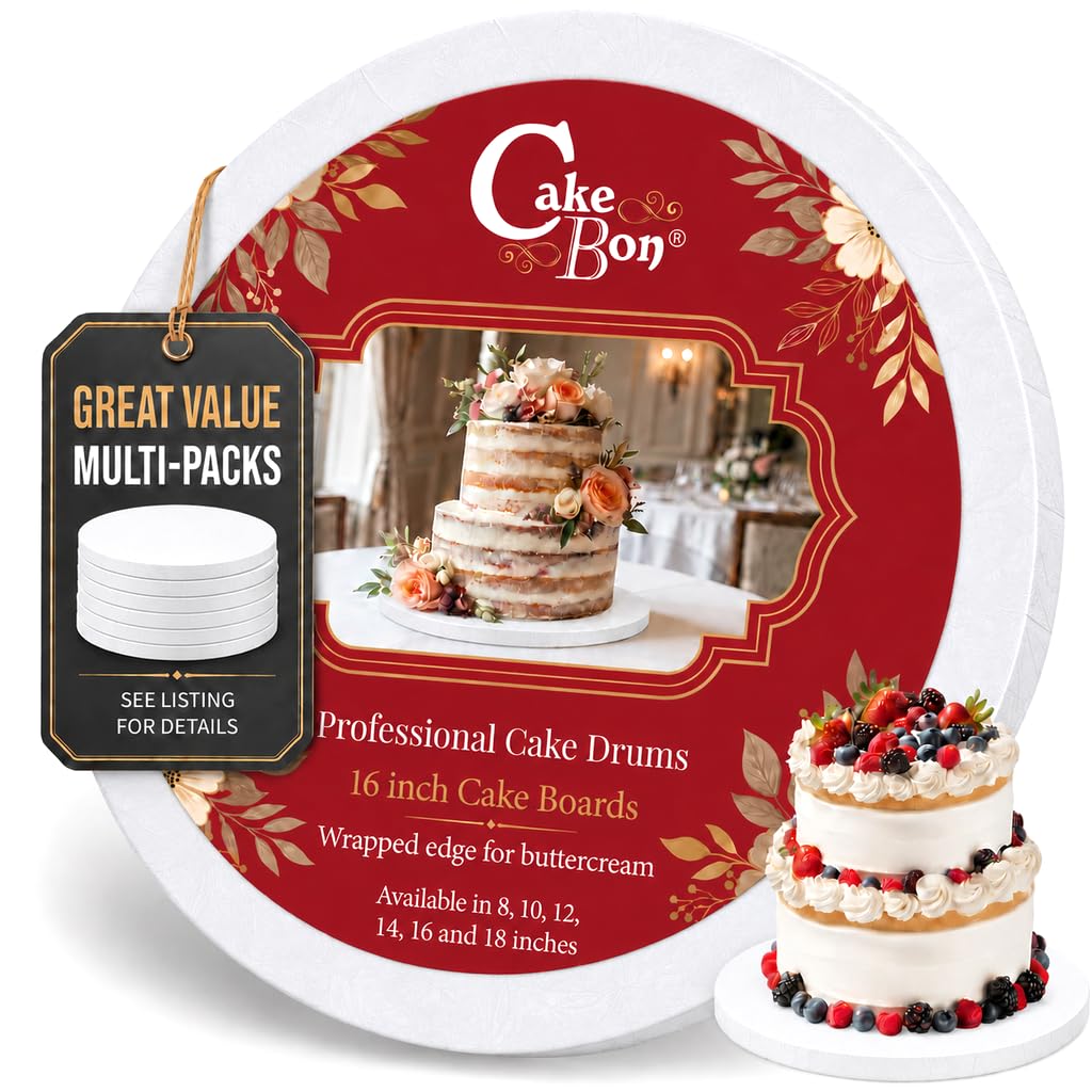 Cakebon Cake Boards 16" White Round Cake Drums 1/2" Wrapped Edge 3Pack