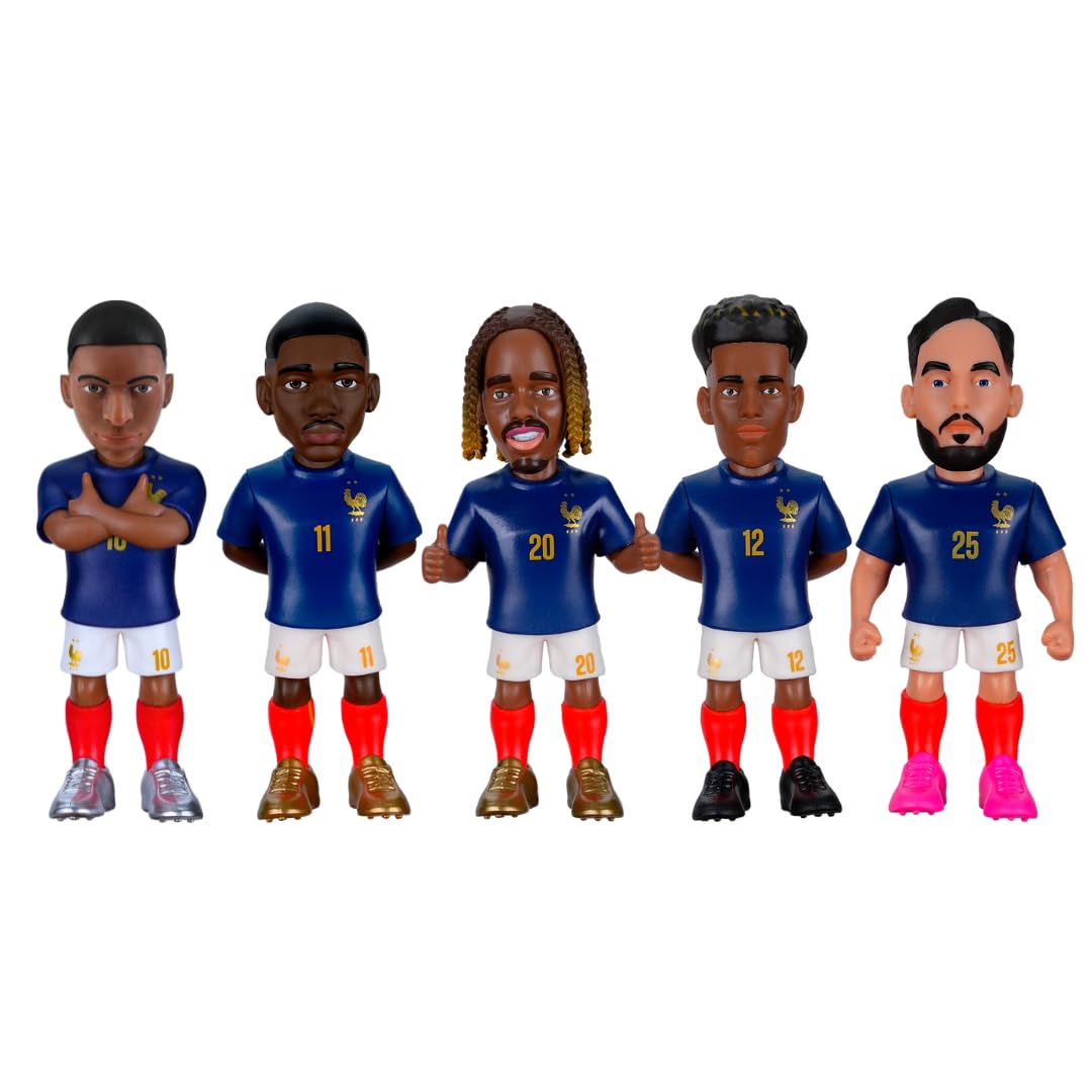 MINIX - Football Stars - Coupe du Monde - Pack - France - 5 Figurines - Figurine à Collectionner 7 cm (Mbappé, Dembelé, Barcola, Doué, Cherki)