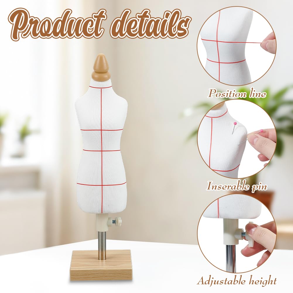 OLYCRAFT 2 juegos de maniquí para muñeca mini maniquí femenino para exposición vestidos maniquíes para sastres maniquíes mini para faldas y pantalones con regla agujas para crear modelos y drapeado