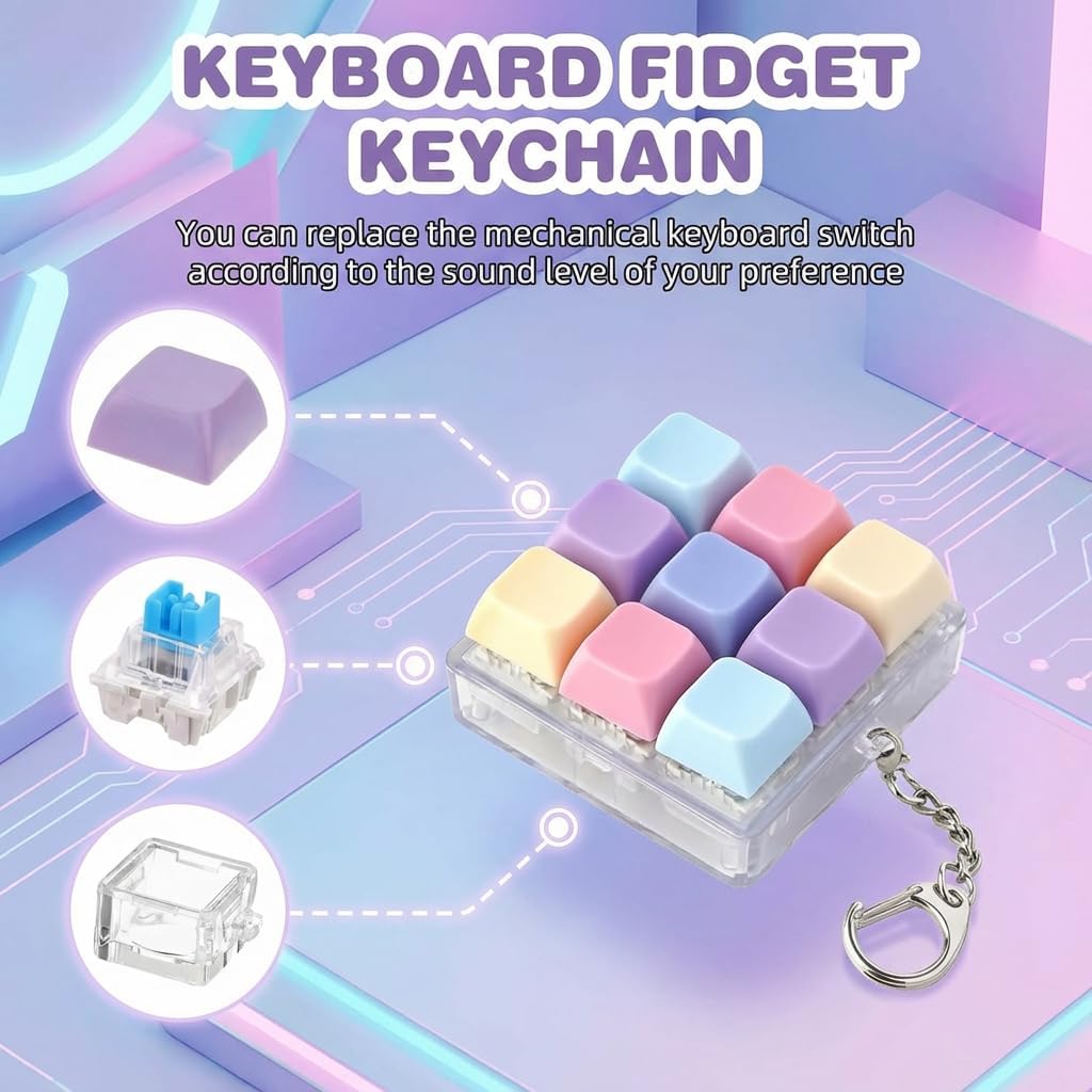 Keyboard Fidget Toy,Fidget Clicker,Mini Clicker Fidget Toy,9 Key Clicker,Colorful Fidget Toys for Adults Kids,Stress Relief Decompression for Home Office School,Keychain Multi Color Finger Exercise - Image 4