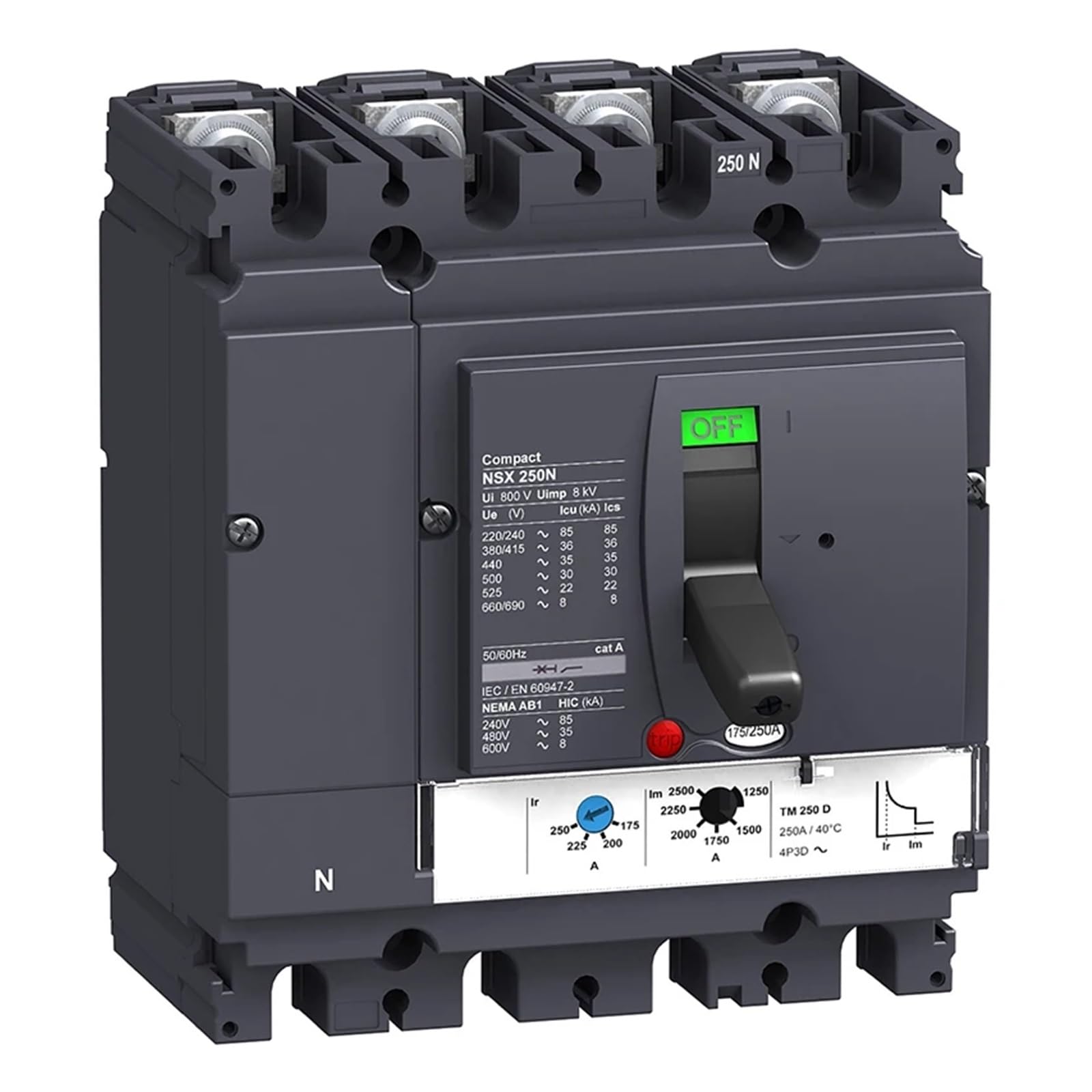 Disjoncteur à boîtier moulé NSX250N TMD 250A 4p3d pour réseau électrique triphasé