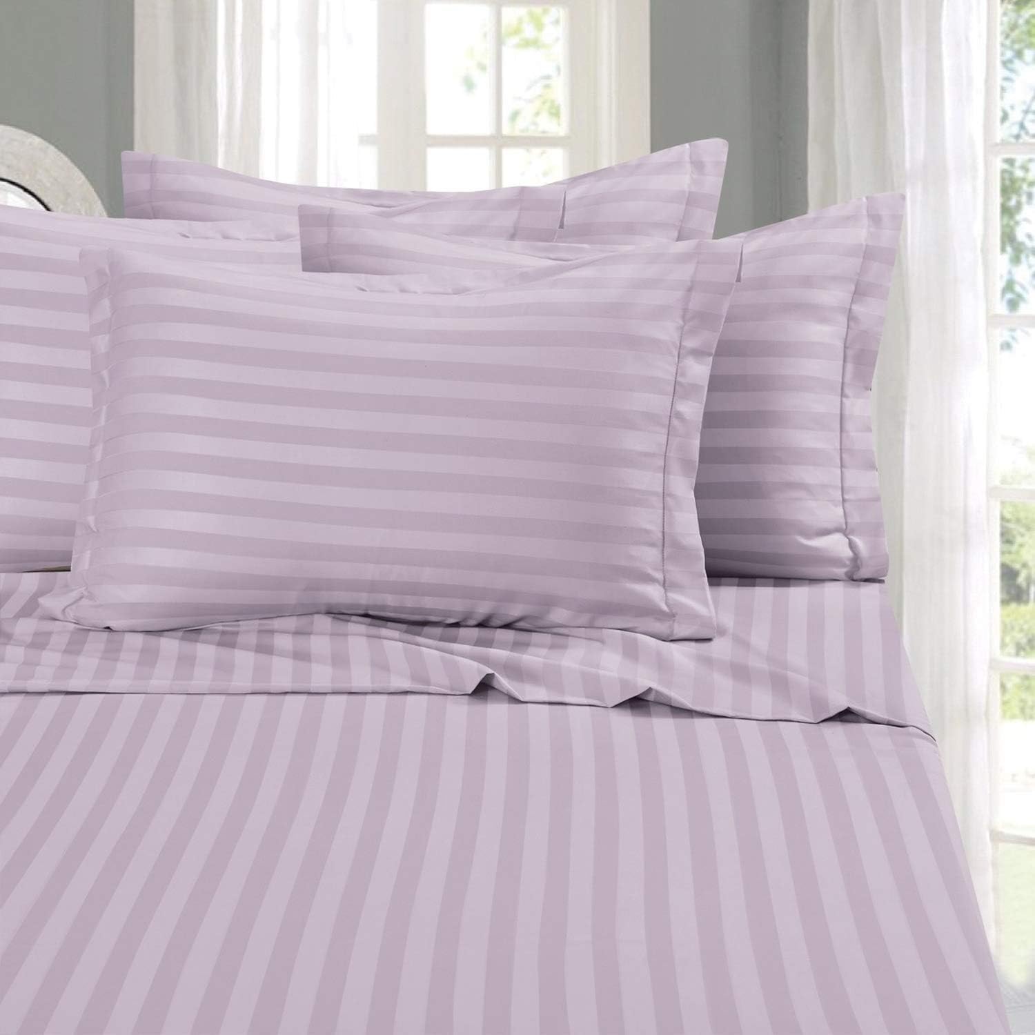 Egyptian Cotton 500-Thread-Count Super Soft Single Ply Sheet Set (Size: Three Quarter) Striped Lavender Extra Deep Pocket Fit Up to 15" inches Deep Pocket