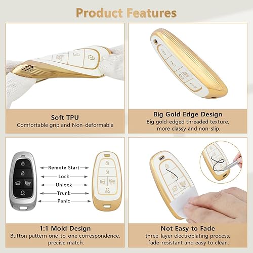 Miniatura 3 de PIFOOG Funda para llavero Hyundai con llavero brillante de 5 botones para control remoto de automóvil, funda completa para Hyundai Sonata, Santa
