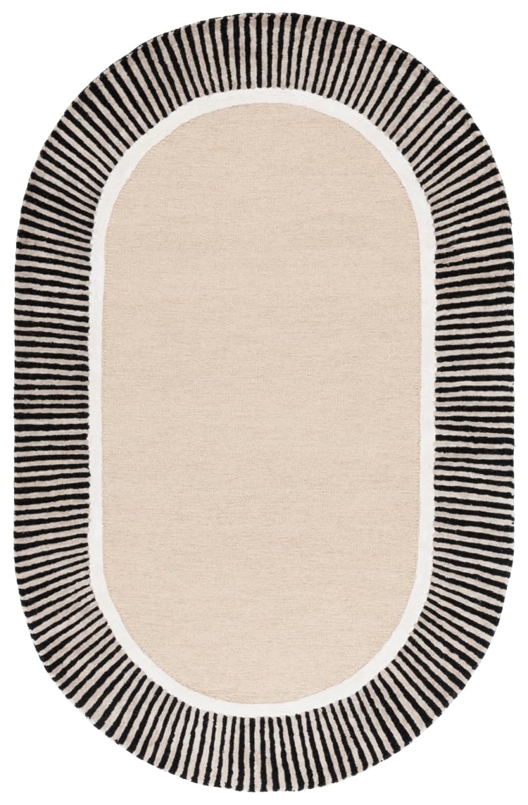 SAFAVIEH Modern Rug for Living Room, Dining Room, Bedroom - Fifth Avenue Collection, Medium Pile, in Beige and Black, 122 X 183 cm