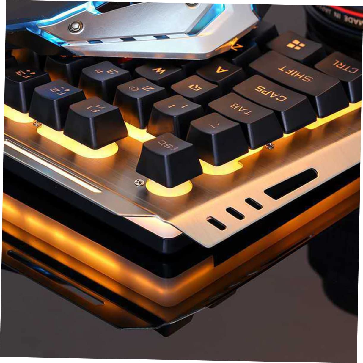 Set Tastiera Meccanica e Mouse Gaming USB Nero Retro | Retroilluminazione Led, Pulsanti Flottanti ad Alta Elasticità, Tasti Multimediali Fn+, Plastica Sabbiata